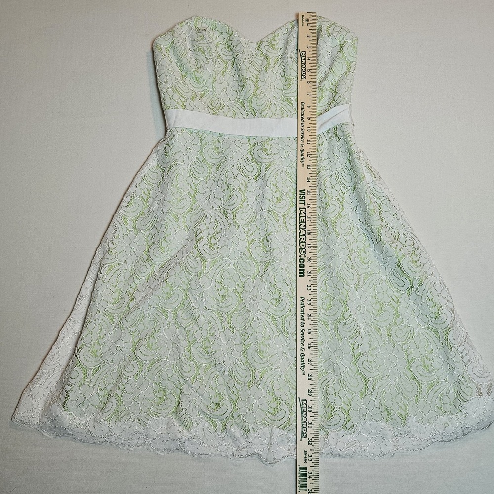 Watters & Watters Strapless Lace Dress Green‎ Lined White Overlay Size 12 Formal - Picture 4 of 9